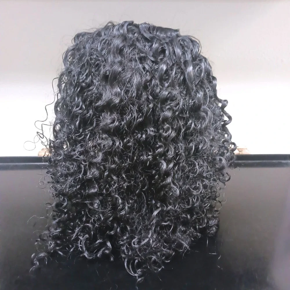 Black Curly Lace Front Wig Synthetic Deep Wave Middle Part Shoulder Length